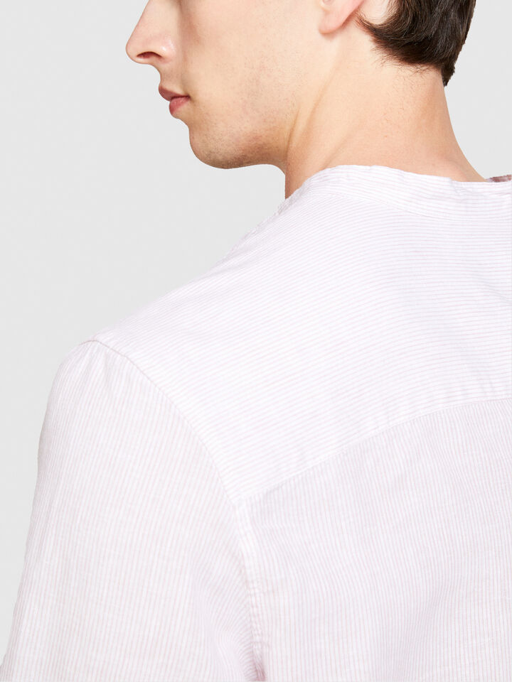 Mandarin collar shirt in linen blend - men's regular fit shirts - Soft Pink | Sisley image number 5